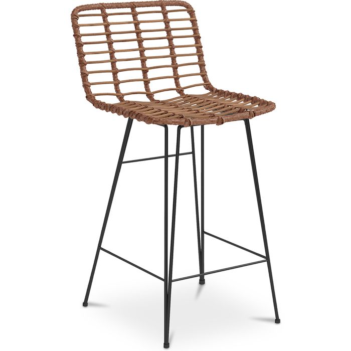 Tabouret de bar Design Boho Bali en osier synthétique 75cm - Kimi Bois naturel