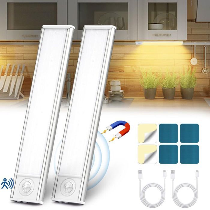 Led Cuisine Sans Fil USB Rechargeable Lampe de Placard 6000K Led Cuisine Sous Meuble Magnétique Dimmable à Détecteur (20cm 2pc)