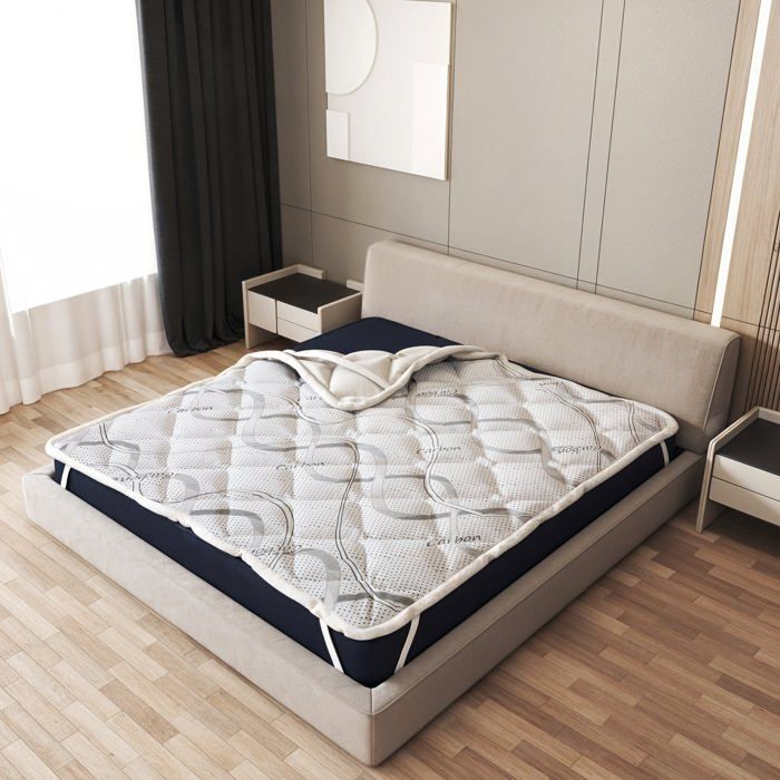 The White Stone Surmatelas 150 x 190 cm Correcteur de Matelas aux Propriétés Ergonomiques Hauteur 5 cm Tissu Hypoallergénique