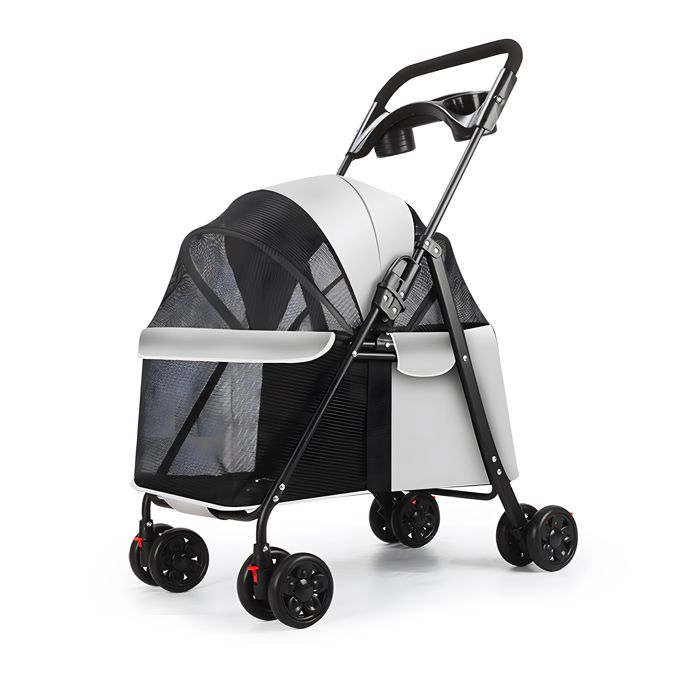 Poussette Pour Chien 4 Roues - Pliable Et Léger - 97x45x55 Cm - Panier De Rangement - Pour Chat Et Petit Chien