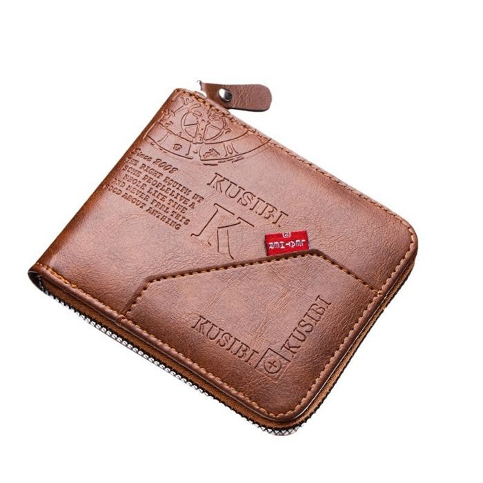 Portefeuille Homme En Cuir Véritable GUBINTU - Marron - Fermeture éclair - Neuf Avec étiquettes