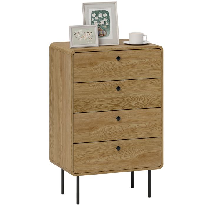 Commode - HOMCOM - 4 tiroirs - pieds en acier coins arrondis - panneau de particules et MDF - 60 x 39 x 915 cm - chêne