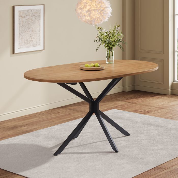 Merax Table à Manger Ovale 120x80 cm Design Moderne en Bois Naturel et Pieds Métal Noir – 4 à 6 Personnes