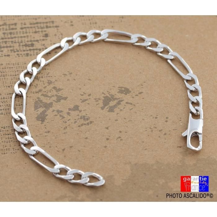 Bracelet Argent Massif 925 Figaro Alterné 1-2 Diamanté – 18cm X 2.5mm (Mixte)