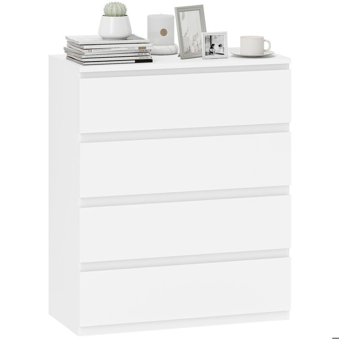 Commode - HOMCOM - 4 tiroirs - avec mécanisme de fermeture en douceur - panneau de particules - 80 x 39 x 95 cm - blanc Commode - HOMCOM - 4 tiroirs - avec mécanisme de fermeture en douceur - panneau de particules - 80 x 39 x 95 cm - blanc