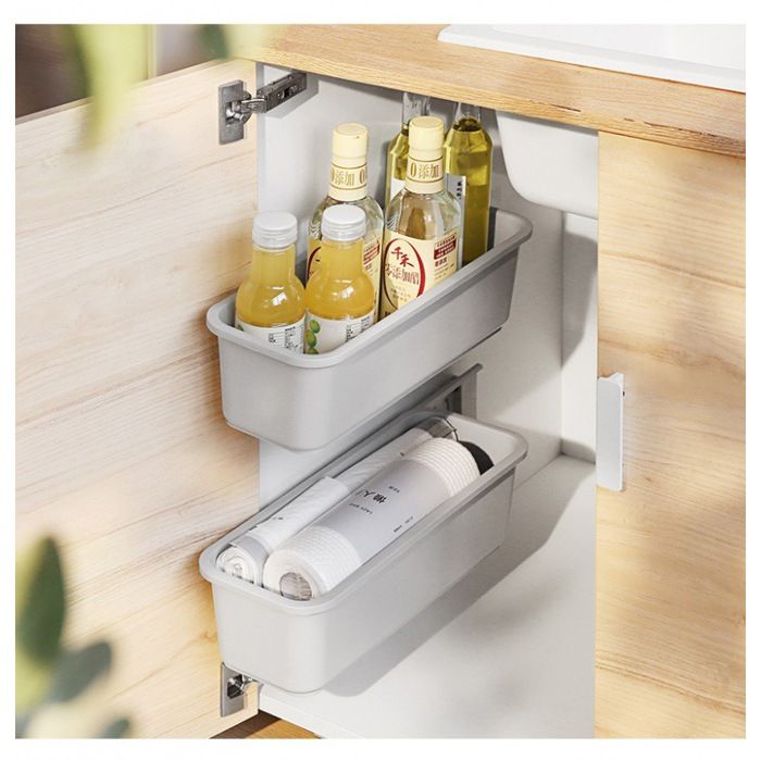 2 pcs coulissant panier armoire organisateur pour cuisine salle de bains tiroirs tiroirs sous évier placards (gris)