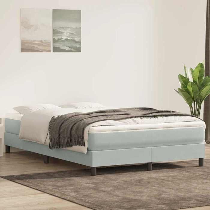 Sommier à lattes - UU - 140x210 cm - Gris clair - Velours - Contreplaqué - Bois dingénierie - 213x143x25 cm