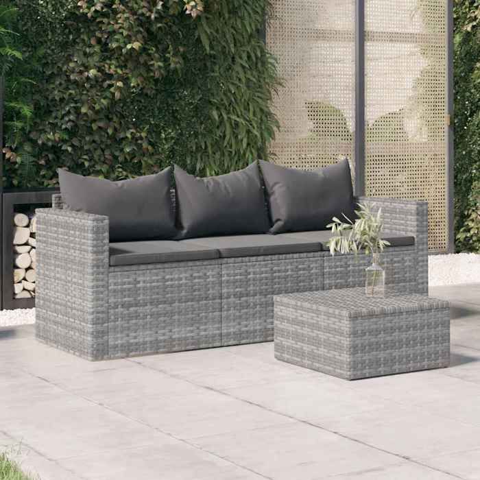 Canapé de jardin 3 places - vidaXL - Résine tressée - Gris - 176x64x605 cm - Coussins anthracite - Cadre en acier