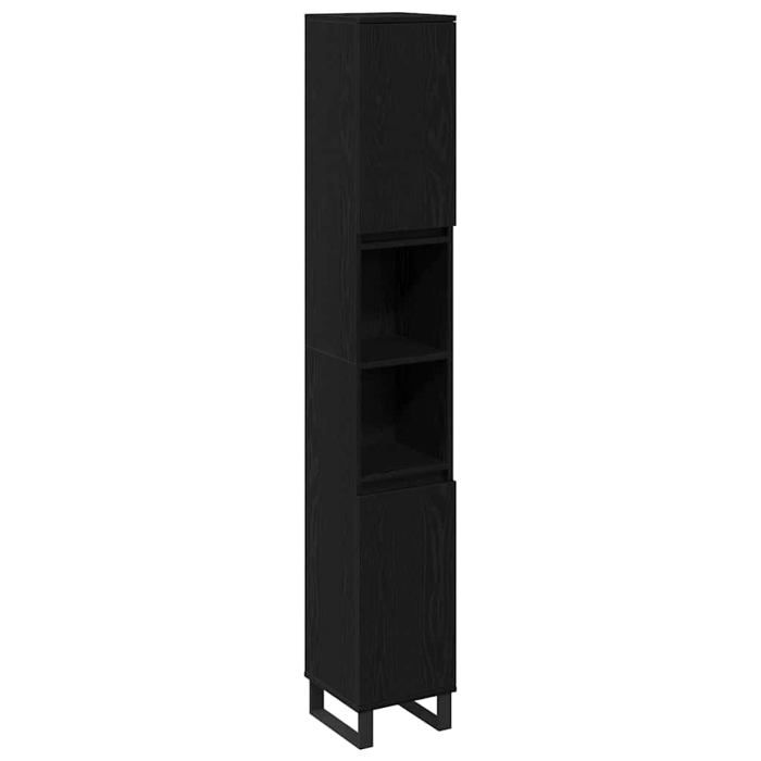 Cabinet de salle de bain - vidaXL - Chêne Noir - 30x30x190 cm - Bois dingénierie - 2 portes - 6 étagères - Autonome