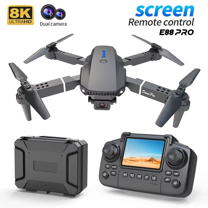 4K HD double caméra 12.5 pouces grand écran télécommande E88gt Drone avec photographie aérienne système de Affichage à écran 8K noir