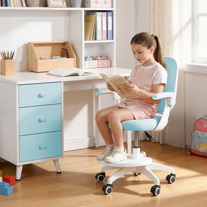 Chaise de bureau pour Enfant pivotante - assise réglable hauteur avec repose-pieds accoudoirs pour espace dapprentissage devoirs