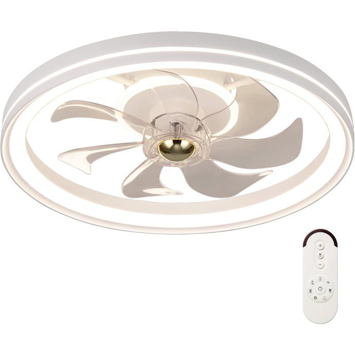 GIANTEX 48 CM Ventilateur de Plafond avec Éclairage7 Pales6 Vitesses3 Températures de CouleurMinuterieTélécommandeBlanc - Giantex