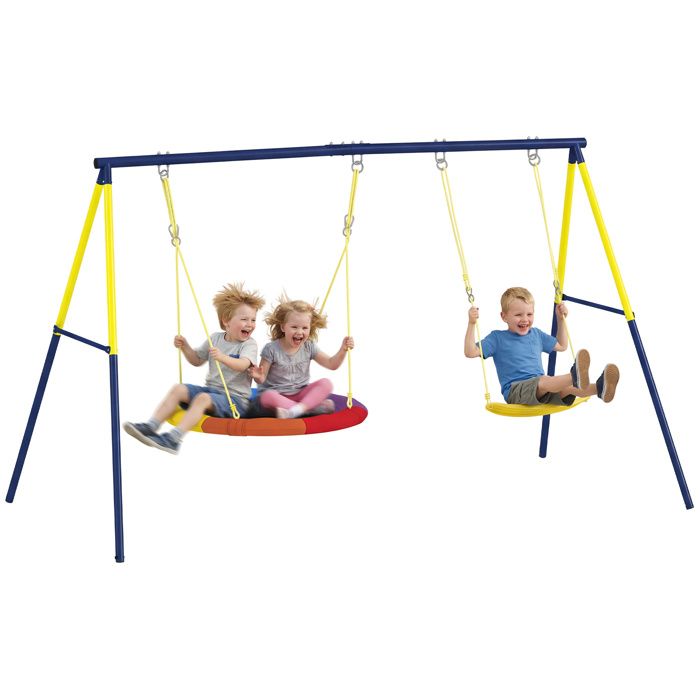 Balançoire portique pour enfant - AIYAPLAY - double balancelles - cordes réglables - acier - 3 à 8 ans - multicolore