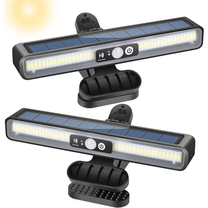 2 Pièces Clip On Lumiere Solaires Exterieur à Détecteur de Mouvement 36 LEDs Lampe Murale Solaire (6000K Blanc)
