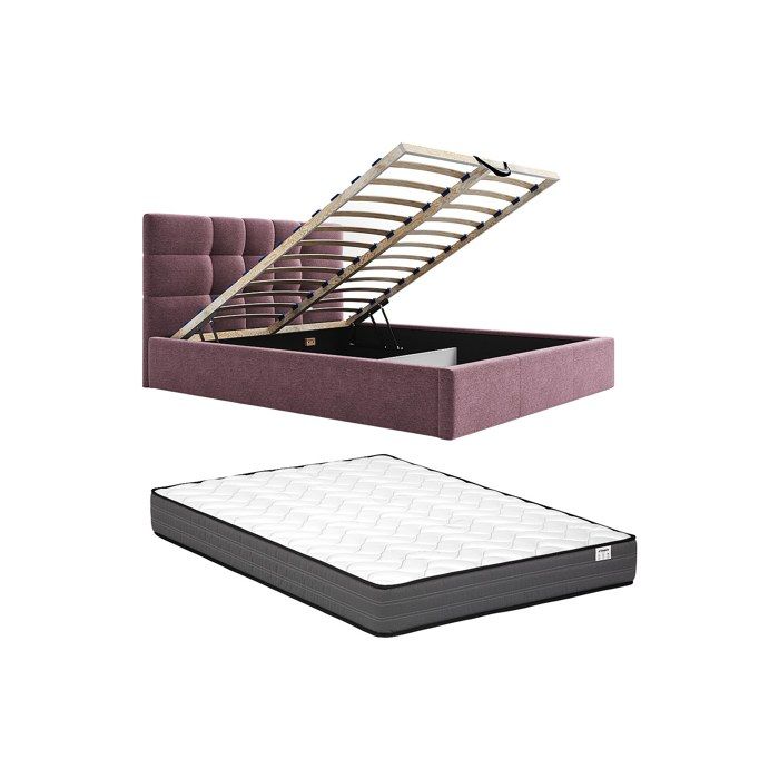 Lit coffre 160 x 200 cm - Tissu - Bordeaux + Matelas - ELIAVA