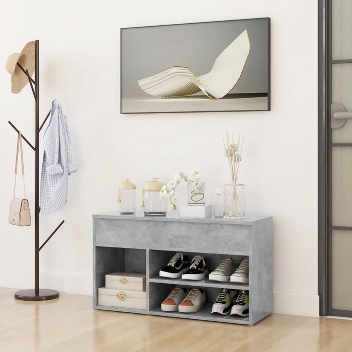Gris Banc à chaussures Gris béton 80x30x45 cm Bois dingénierie - Casier à chaussures H8876