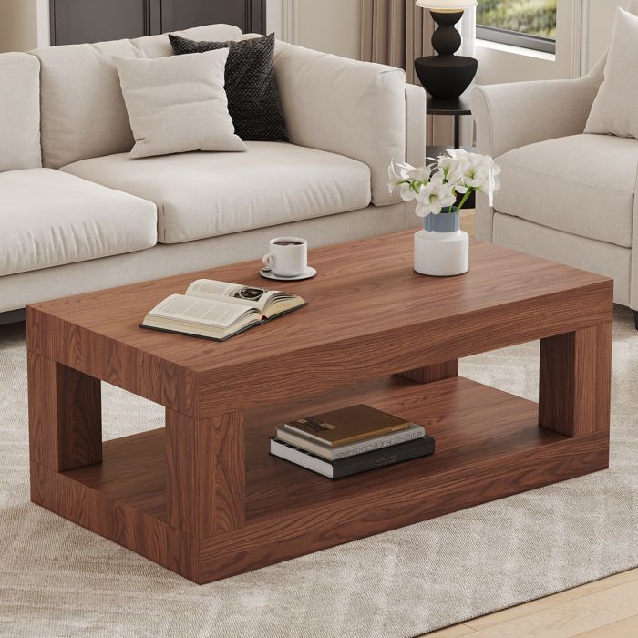Table basse moderne - Design industriel élégant - Double couche de rangement - Matériau MDF durable