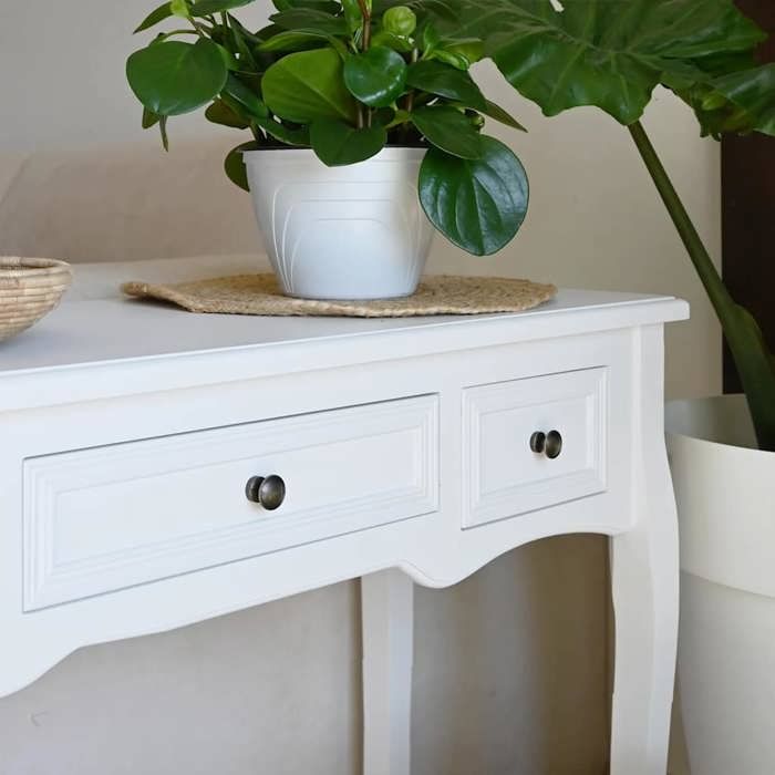 Table de console et coiffeuse design simple et irréprochable avec 3 tiroirs Blanc - (100x35x78 cm) 532rvF