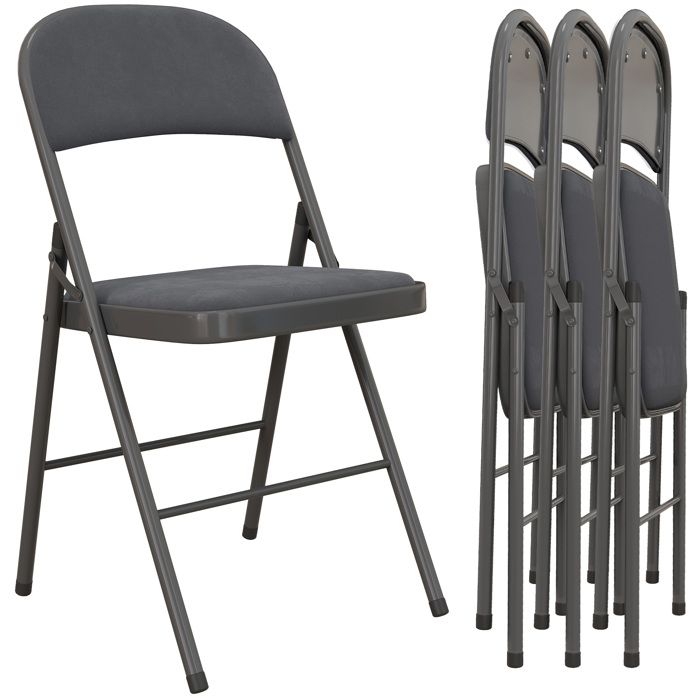 Lot de 4 chaises pliantes et portables intérieur avec assises et dossiers rembourrés en velours cadre en acier gris foncé