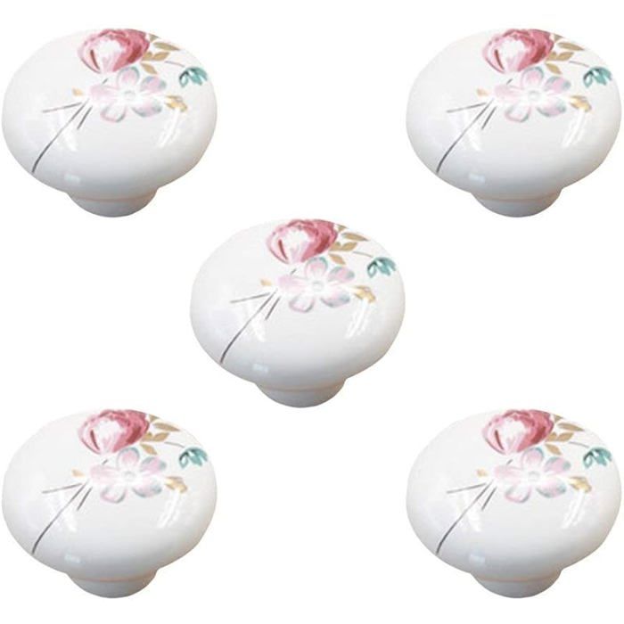10 x Armoire Poignées Boutons de Porte Boutons Armoire Meubles Bouton Boutons de Meuble en céramique Tulipe blanc POIGNEE DE PORTE
