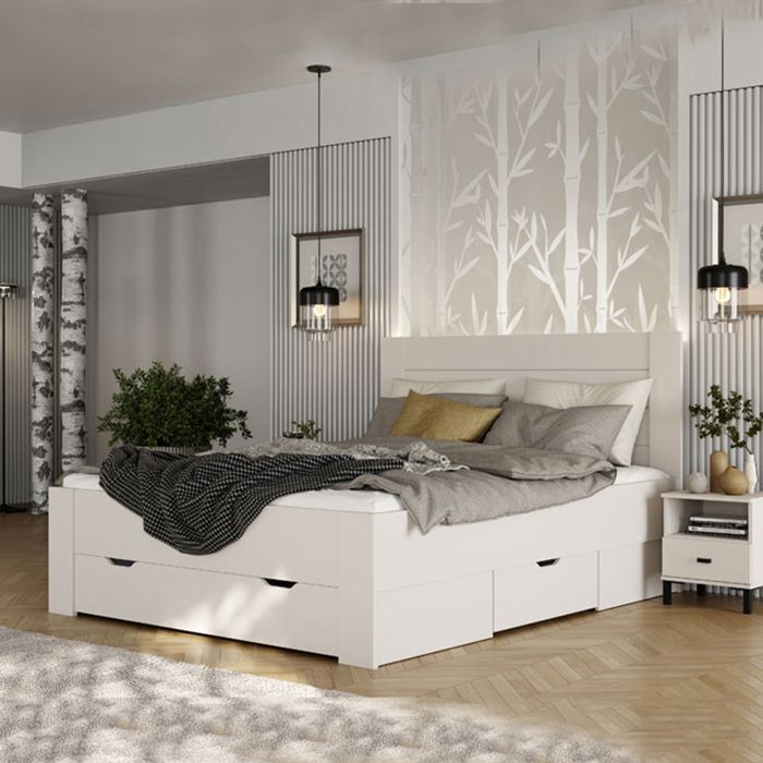 Lit Double Siwwa Dmora Blanc Crème Lit Double Siwwa Dmora Blanc Crème