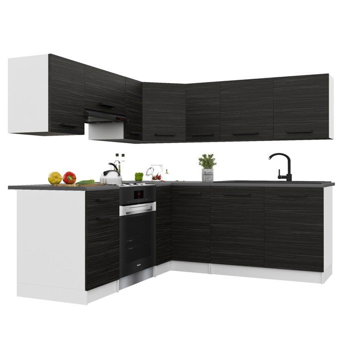 BELINI Cuisine Équipée Complète ITALIA 6 360 cm - Cuisine en L avec Meubles dAngle - Ébène