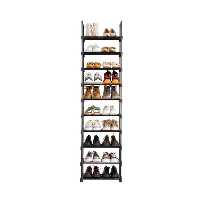 Étagère à chaussures pour 20 paires Meuble de Rangement 10 étages compartiments 45 x 30 x 175cm Noir