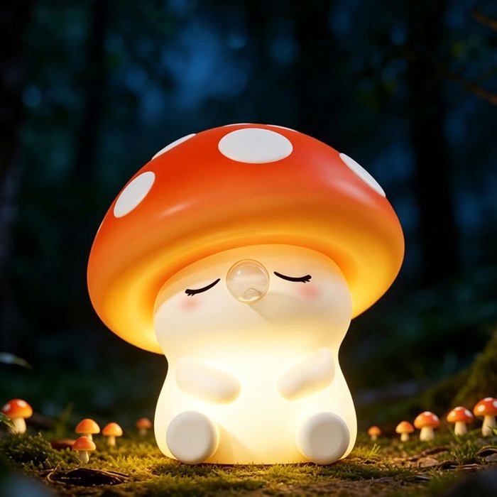 maredom Veilleuse Champignon Adorable Lampe Champignon en Silicone Souple Dimmable et Rechargeable avec Minuterie pour Champignon