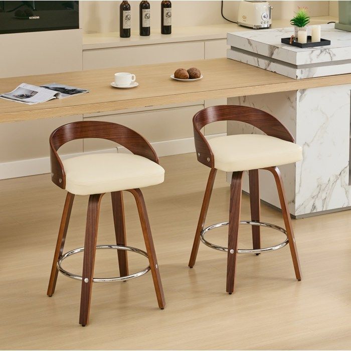 Tabourets De Bar Lot De 2 Beige Chaises Hautes Pivotantes FloraGrace Pour Ilot Central Assise 63 Cm 48x46 5x77 5cm
