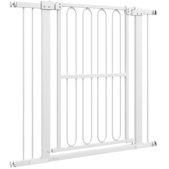 ELVORIN Barrière de sécurité pour porte et escalier pour chien réglable 76 à 104 cm hauteur 94 cm acier et plastique blanc