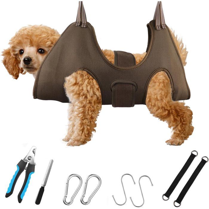 Hamac Toilettage Chien Petits - Accessoire de Table Toilettage pour Coupe Griffes Ongle Chien & Chat - Armée Verte Taille S