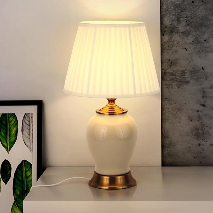 Lampe De Table Moderne E27 Rétro En CéramiqueÉclairage Décoratif Pour Salon Veilleuse Blanche En Tissu Chambre À Couche[LL503]