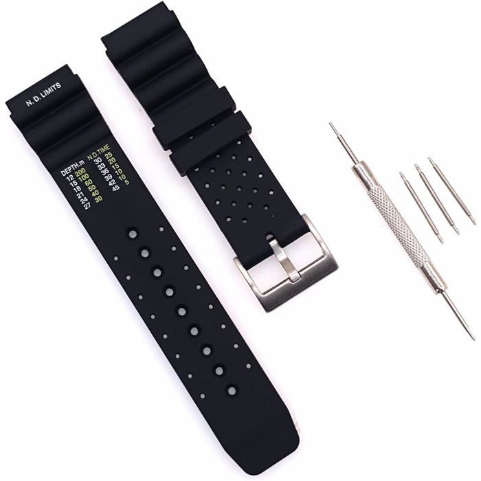 Bracelet De Montre Silicone Noir 22 Mm Pour Seiko Prospex Marinemaster Samurai Citizen Promaster Aqualand Sportif Étanche Homme