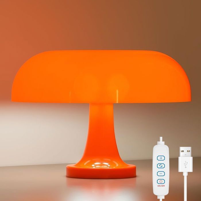 Lampe de Table Champignon Champignon Orange Chevet LED USB Bureau Esthétique Moderne 3