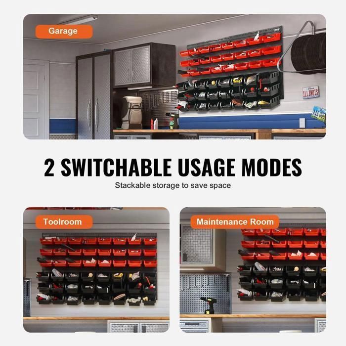 48 bacs empilables atelier étagère à bec panneaux muraux rangement vis écrous garage meuble stockage visseuse