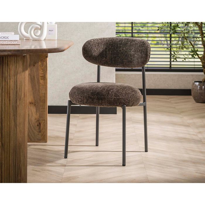 Adelia - lot de 2 chaises - pieds en métal - en tissu texturé - Marron Adelia - lot de 2 chaises - pieds en métal - en tissu texturé - Marron