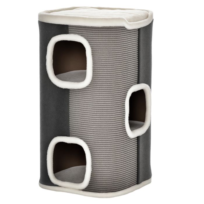 Tonneau à gratter pour chat - tour à griffer - PawHut - 3 zones 2 grands trous interconnectés - peluche sisal - 40x40x74cm - gris Tonneau à gratter pour chat - tour à griffer - PawHut - 3 zones 2 grands trous interconnectés - peluche sisal - 40x40x74cm - gris