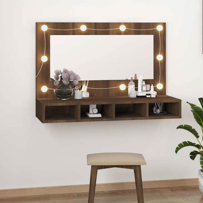 Brun Armoire à miroir avec LED Chêne marron 90x31 5x62 cm - Meuble Rangement LV34156