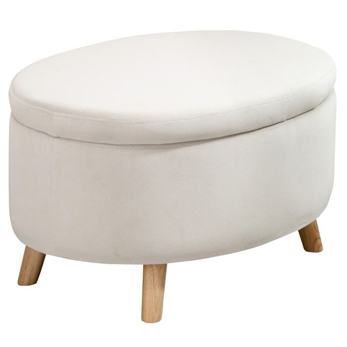 Tabouret de rangement ovale Coffre avec assise rembourrée Effet velours 71 x 515 x 42 cm Beige