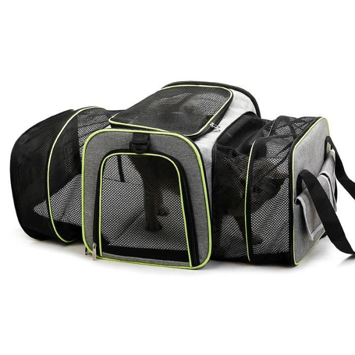sac de transport extensible pour chat chien et autres animaux de compagnie, souple et pliable avec tapis en laine,45*30*32cm,vert
