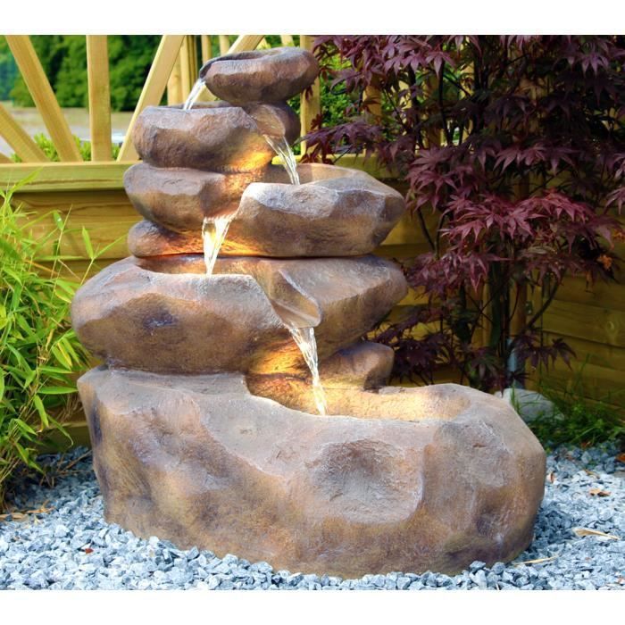 Fontaine de Jardin avec éclairage LED Arnusa Grande Cascade, Optique de Roche SB103-19 avec Pompe