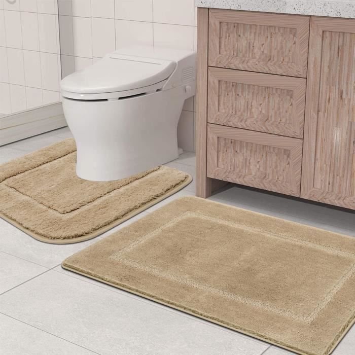 Antidérapant Absorbant Polyester Tapis de Salle Contour WC Couvre Couverture de Toilette Siège Décoration CNNINHAO Tapis de Bain Ensemble de 3 Pièces 50 x 80cm,d/'or