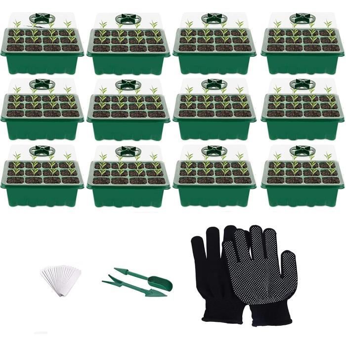 5 Mini Serres Pour Semis Avec Couvercle - 12 Cellules, 18x14x5 Cm | Bac Réutilisable, Trous De Drainage