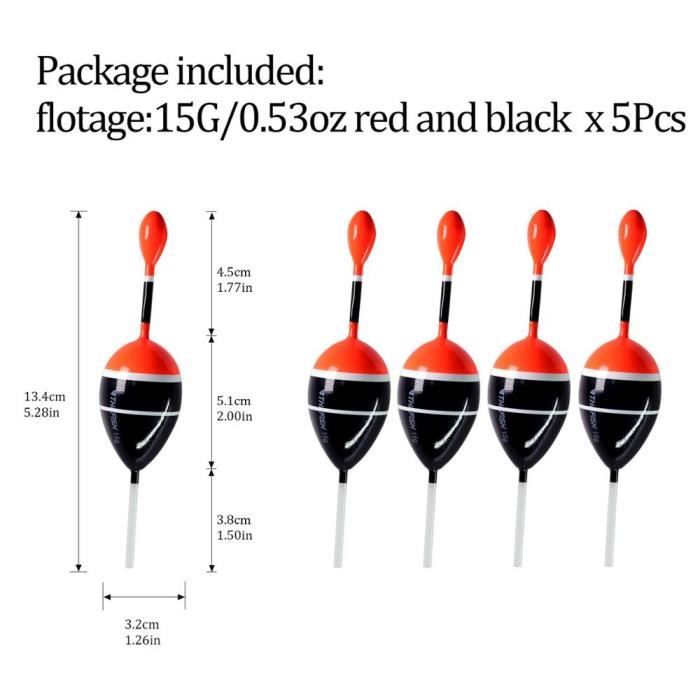 Flotteur de pêche - MARQUE - Lot de 5 - Bois de balsa - 2x5.28in - 15g - Noir - Sport