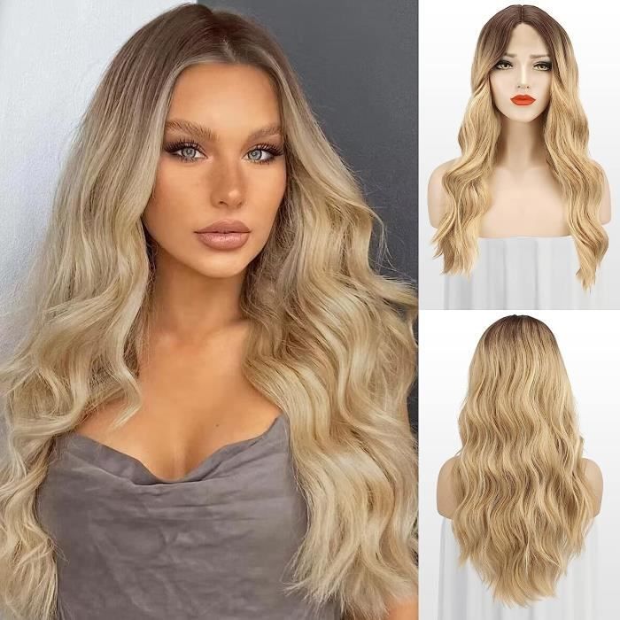 Perruque longue blonde ondulée hot sale