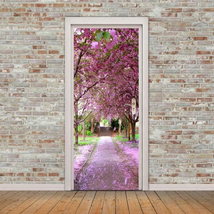 Sticker Porte 3D Effet Trompe-l'Œil – Planche Bois Blanc Vintage – 80×200 Cm – Autocollant Porte Auto-Adhésif – Déco Chambre, Cuisine, Salon