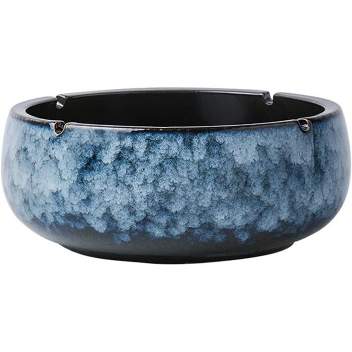Lot De 2 Cendriers Céramique Avec Couvercle Bleu - Intérieur Extérieur Anti Vent
