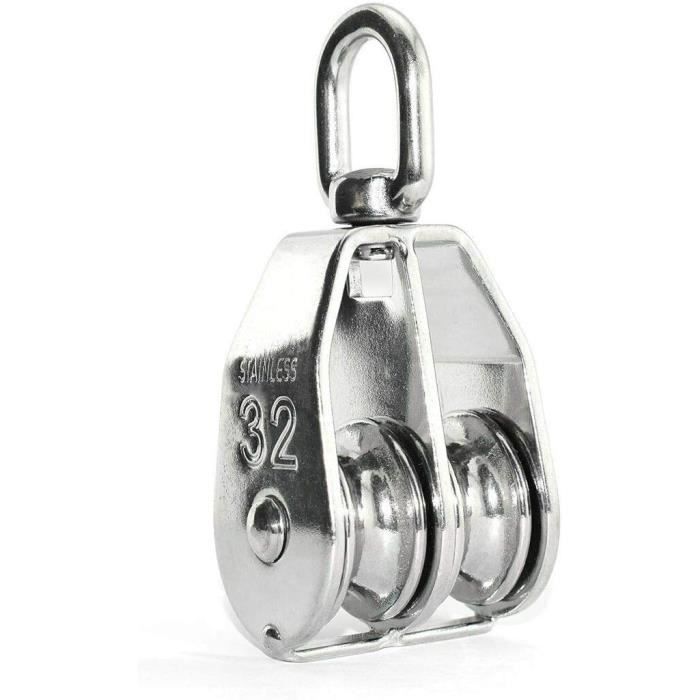 Lot 2 Poulies Doubles Acier Inox 304 – Pour Cordes Levage, Bateaux, Bricolage – Charge Max 75 Kg – M20 - 2