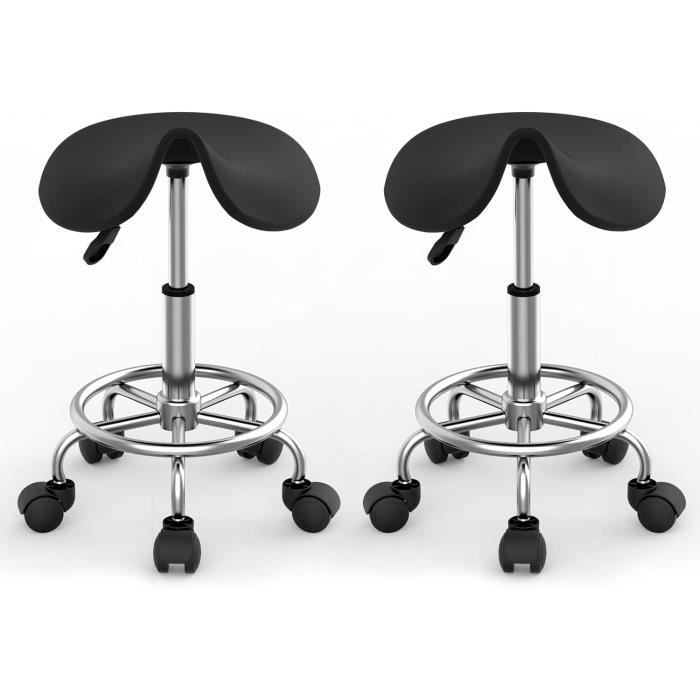 Tabouret Ergonomique Selle Cheval - Avec Dossier - Roulettes Silicone - Vérin Gaz Classe 3 - Réglable 55-75cm