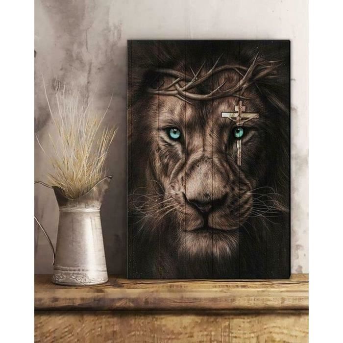 Estampe Sur Toile - Demi Jésus Demi Lion - Lion De Juda - Décoration Murale
